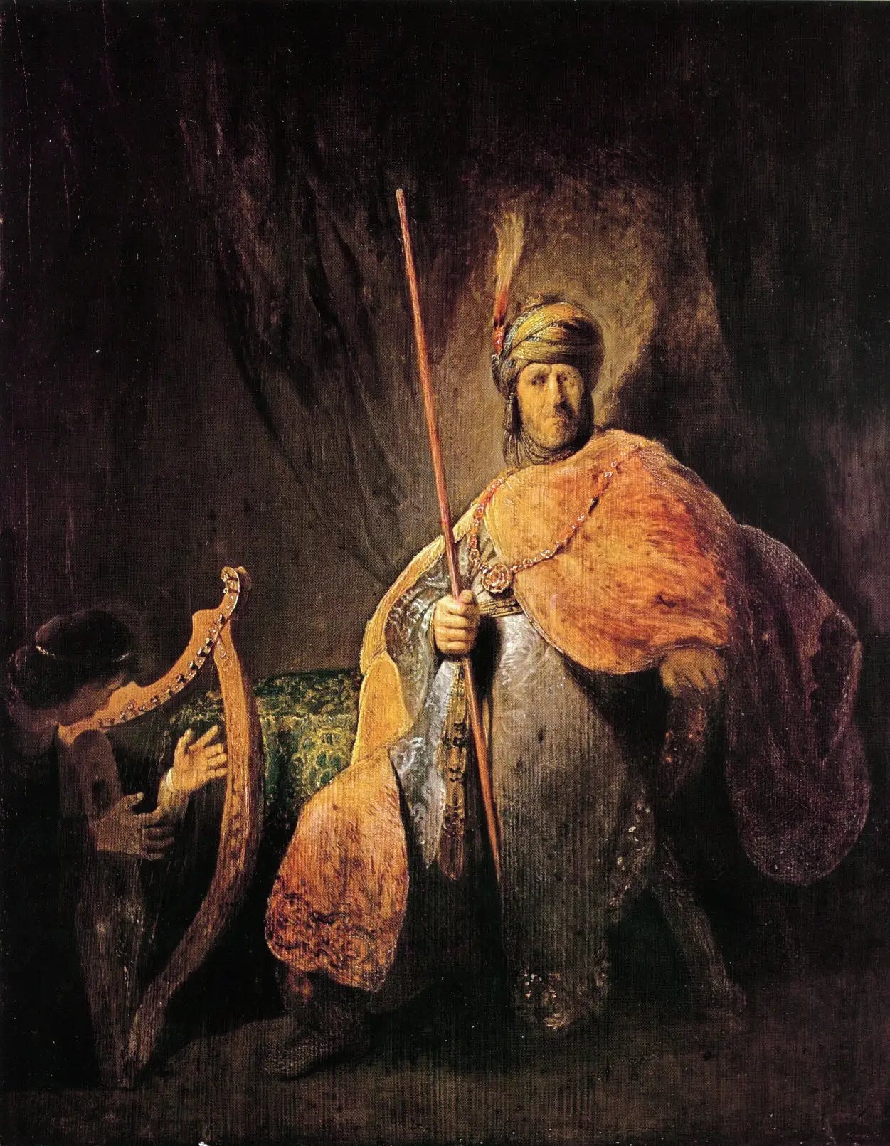 Reproduction du tableau « David jouant de la harpe devant Saül - Rembrandt » par Alpha Reproduction en peinture à l’huile
