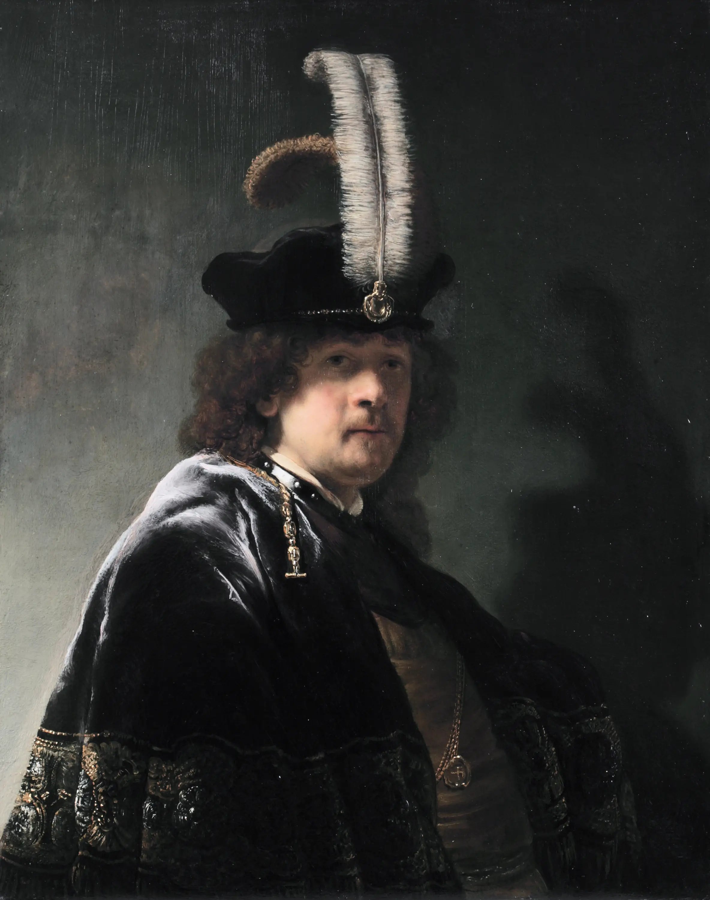 Reproduction du tableau « Autoportrait au chapeau à plume - Rembrandt » par Alpha Reproduction en peinture à l’huile