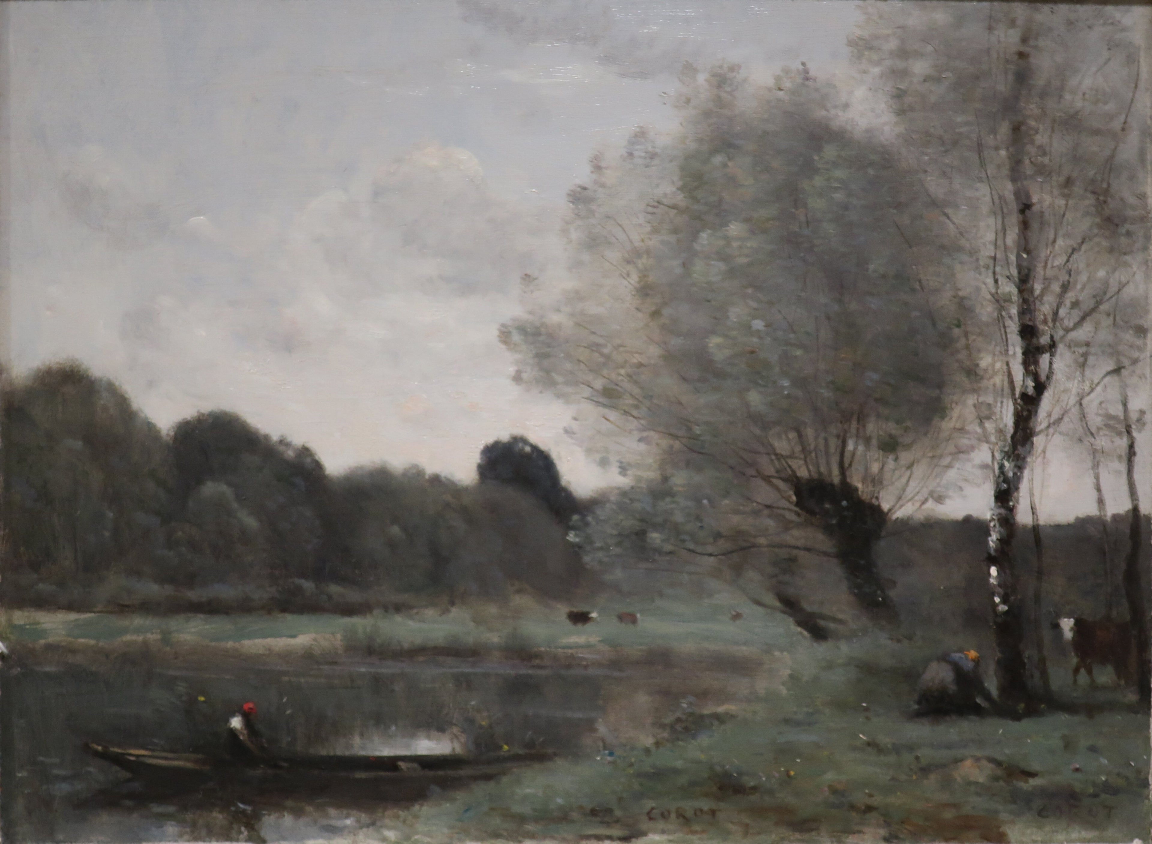 Souvenir de Ville-d'Avray. Saules et bouleau au bord de l'étang - Jean-Baptiste Camille Corot