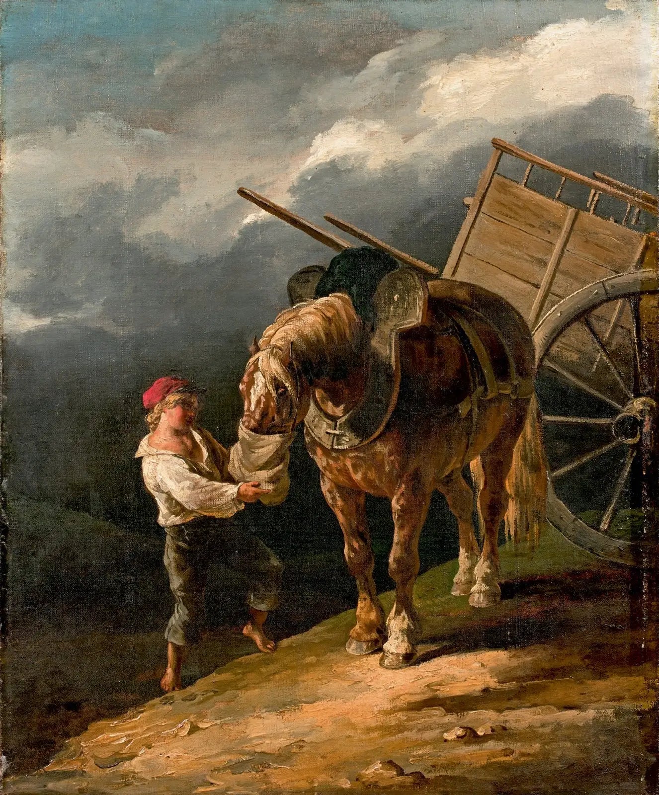 Reproduction du tableau « Garçon donnant l'avoine à un cheval dételé - Théodore Géricault » par Alpha Reproduction en peinture à l’huile
