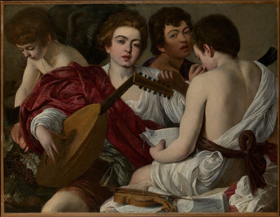 Reproduction du tableau « Les Musiciens - Le Caravage » par Alpha Reproduction en peinture à l’huile