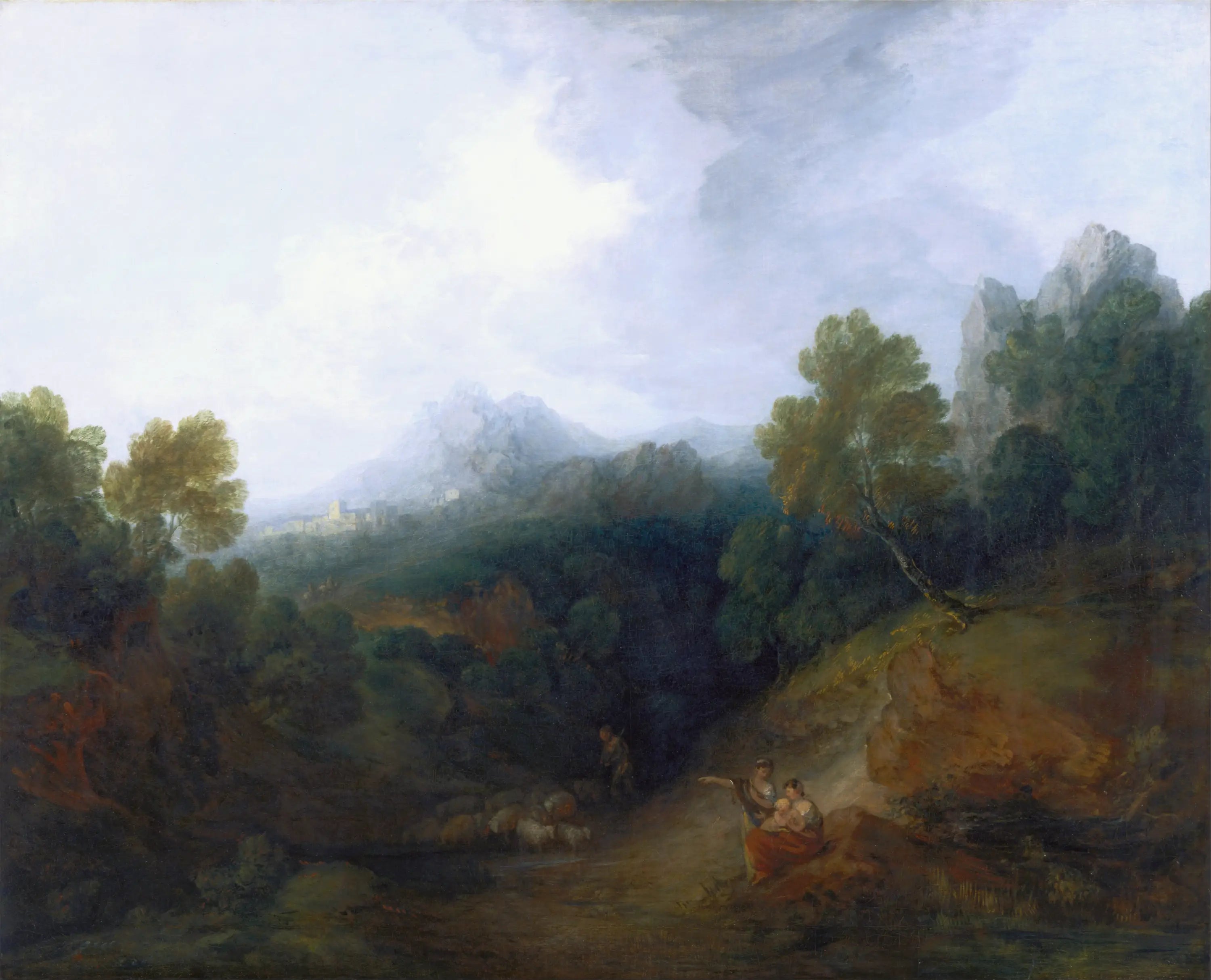 Vallée de montagne avec des personnages et un village lointain - Thomas Gainsborough - Alpha Reproduction