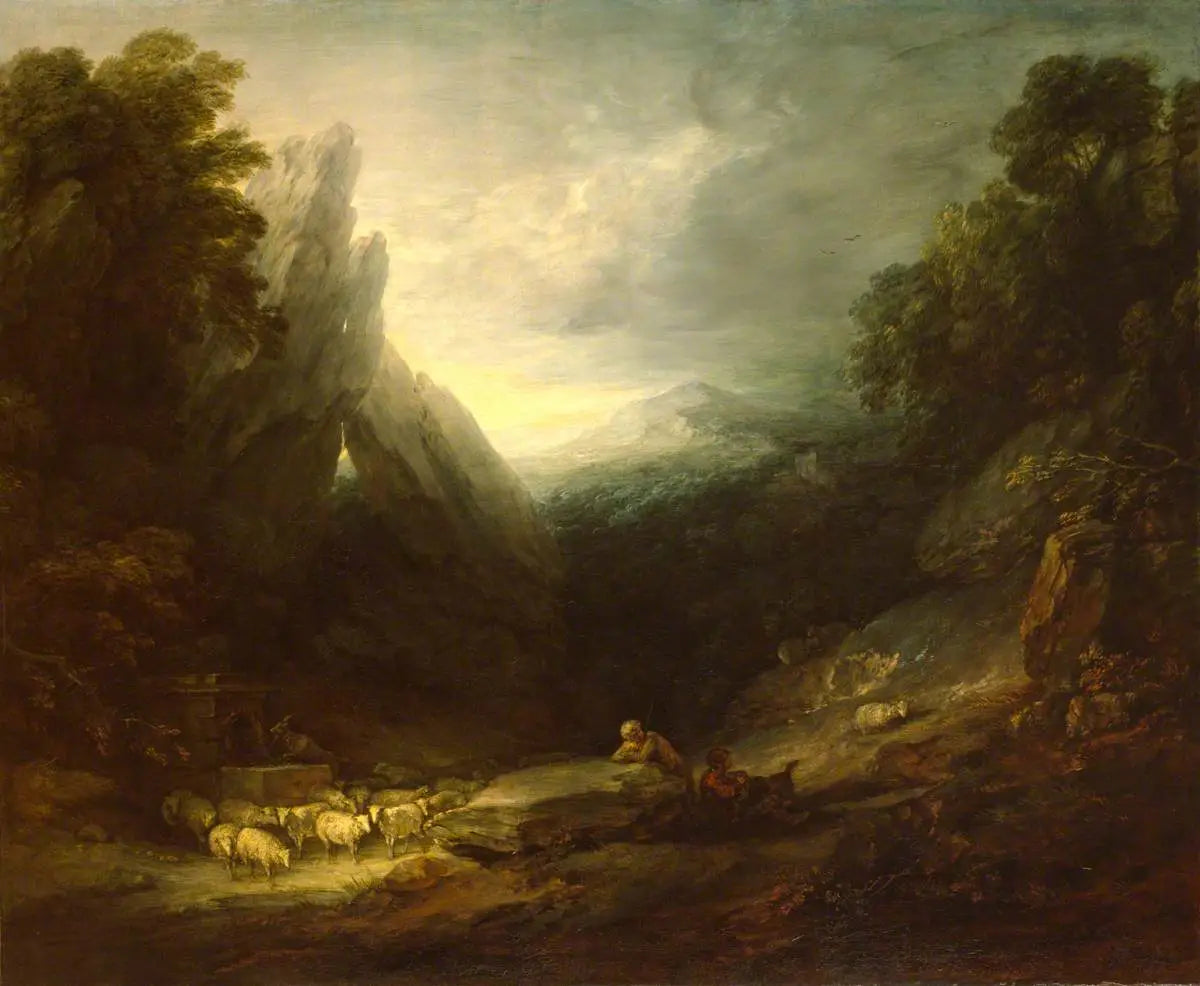 Paysage romantique avec des moutons à une source - Thomas Gainsborough - Alpha Reproduction