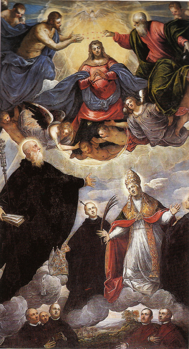 성인 베네딕토 수도승들 사이에 왕관을 쓴 마돈느 - 자코포 틴토레토