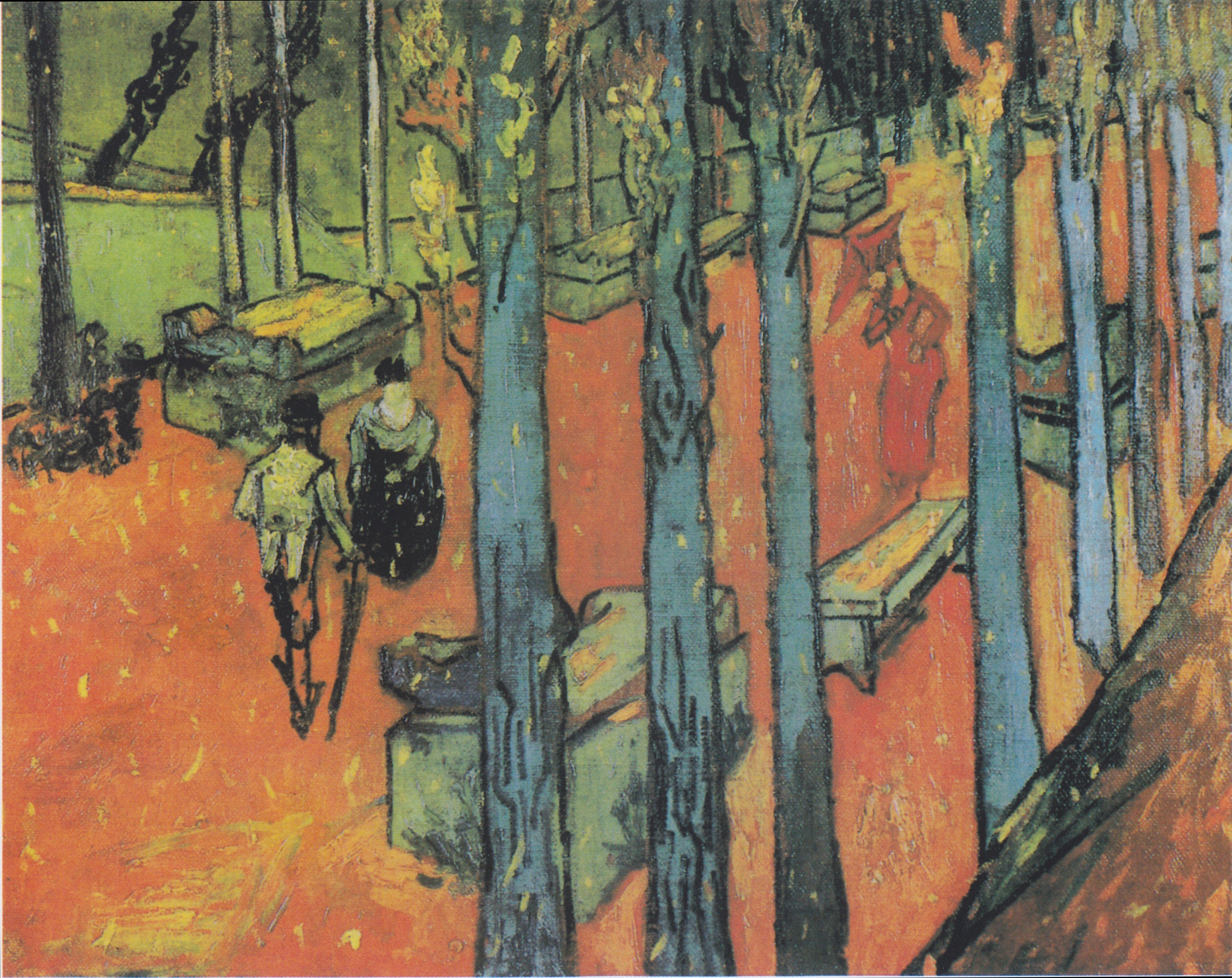 Reproduction du tableau « Les Alyscamps : Feuilles d'automne qui tombent - Vincent van Gogh » par Alpha Reproduction en peinture à l’huile
