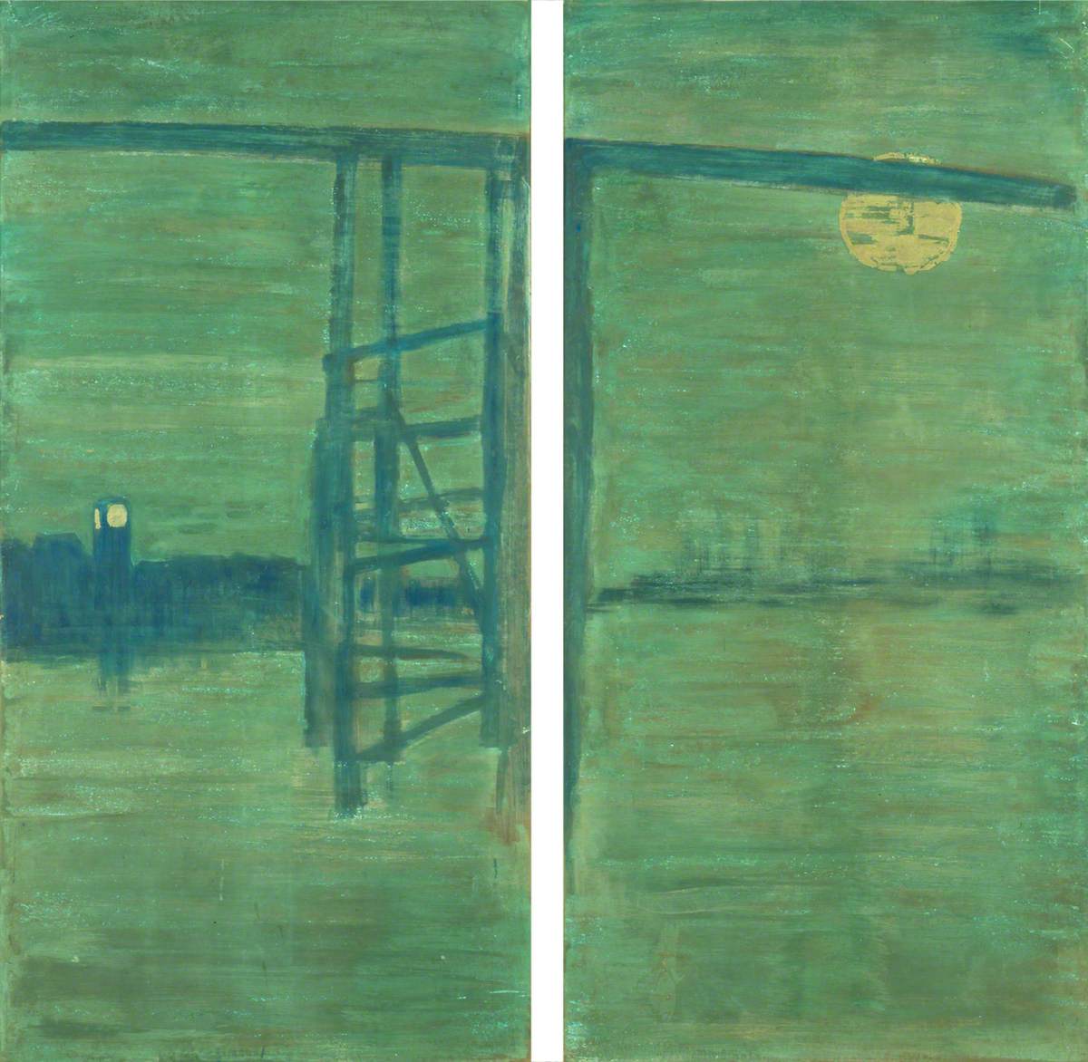 Reproduction du tableau « Bleu et argent : écran, avec le vieux pont de Battersea - James Abbott McNeill Whistler » par Alpha Reproduction en peinture à l’huile