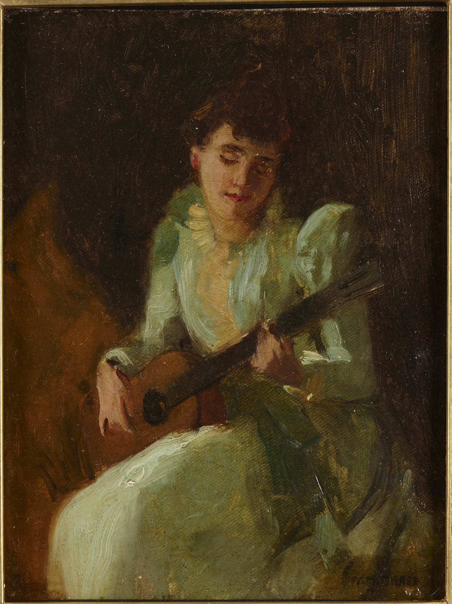 Dame jouant de la guitare - William Merritt Chase