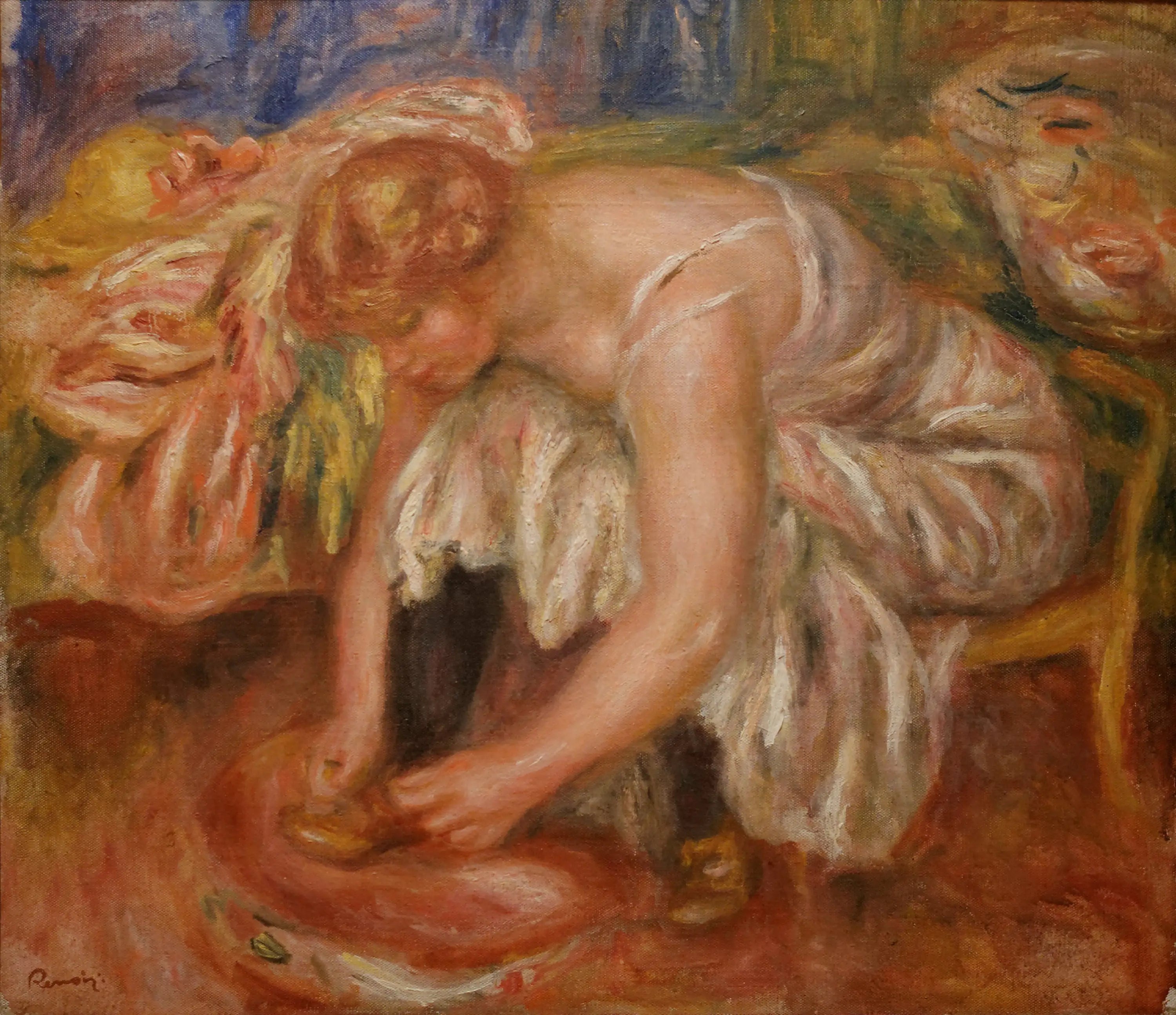 Reproduction du tableau « Femme laçant ses chaussures - Pierre-Auguste Renoir » par Alpha Reproduction en peinture à l’huile