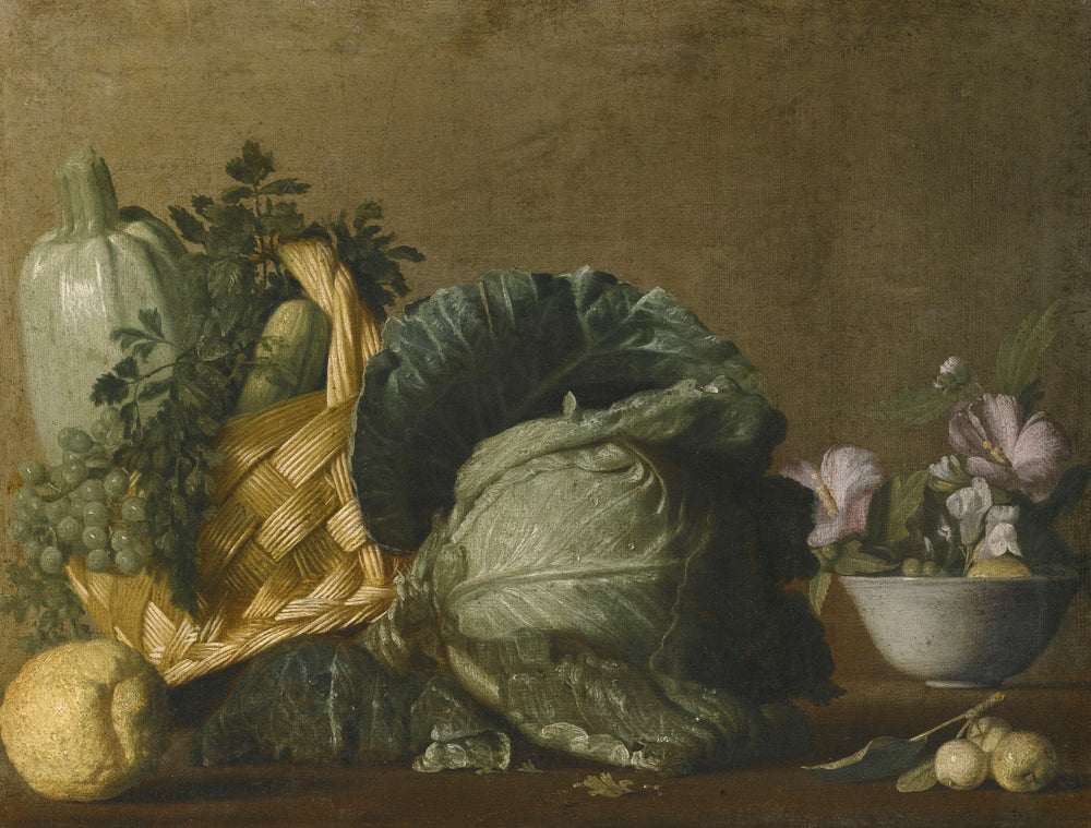 A Still Life with a Marrow, a Courgette and Grapes - Bernardo Strozzi image 1 reproduction d’œuvre d’art à l’huile