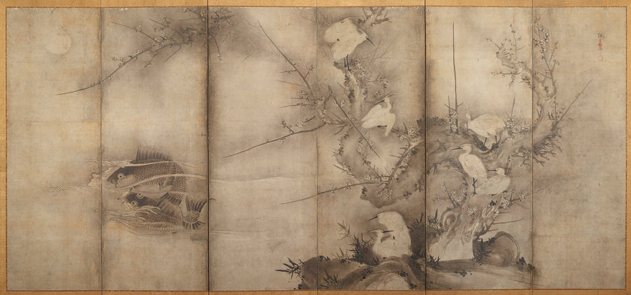 Aigrettes dans les pruniers et les saules - Sesson Shukei