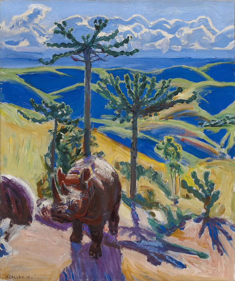 Rhinocéros et euphorbes, peinture d’Akseli Gallen-Kallela