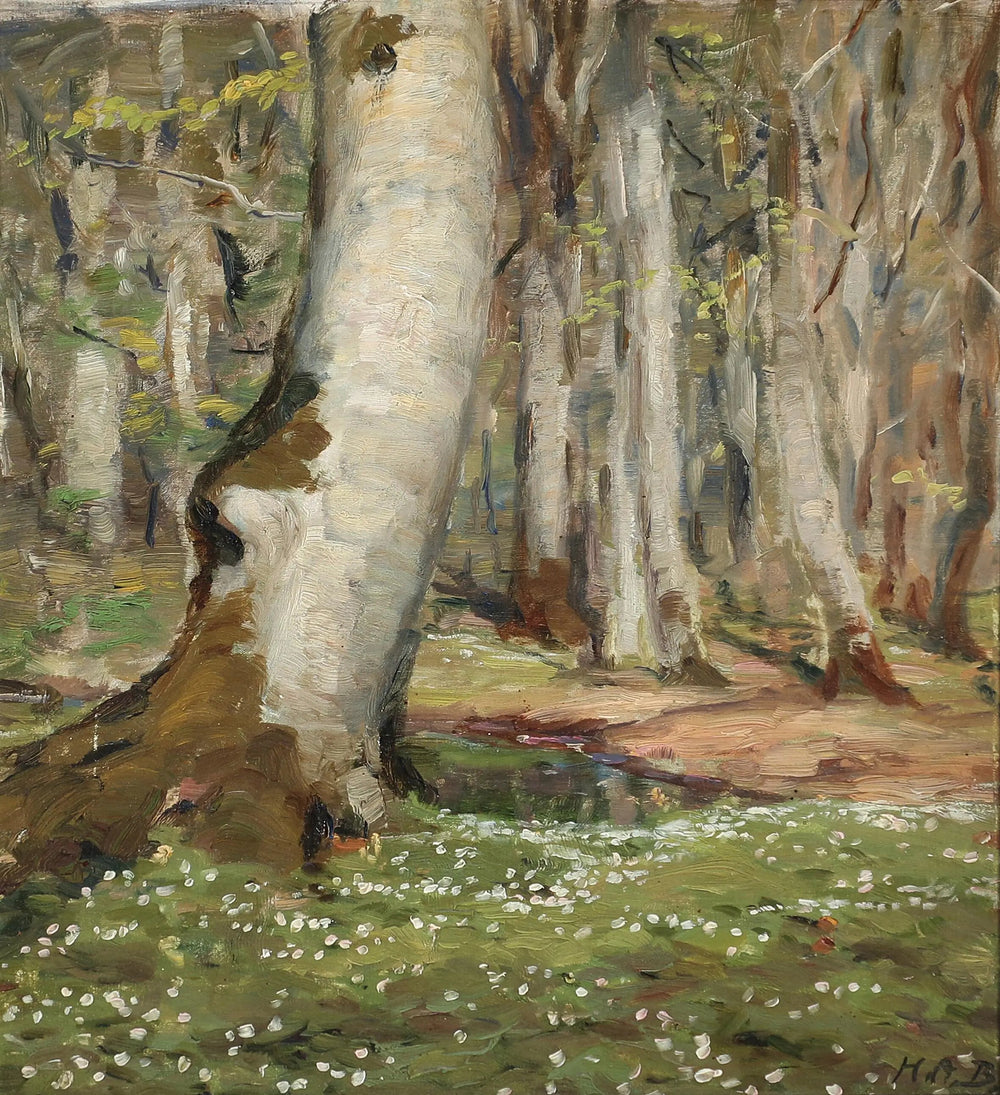 Anémones dans les bois au printemps. - H. A. Brendekilde image 1 copie peinte à la main à l’huile
