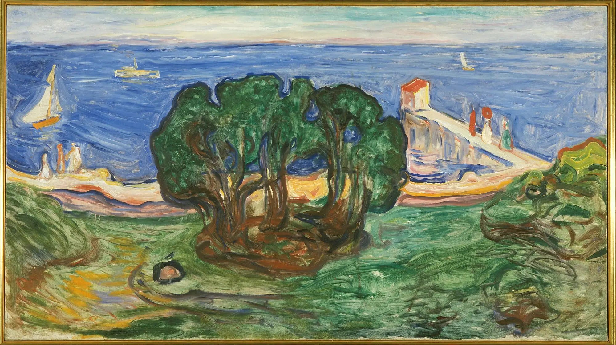 Reproduction du tableau « Arbres sur la plage (Frise Linde) - Edvard Munch » par Alpha Reproduction en peinture à l’huile
