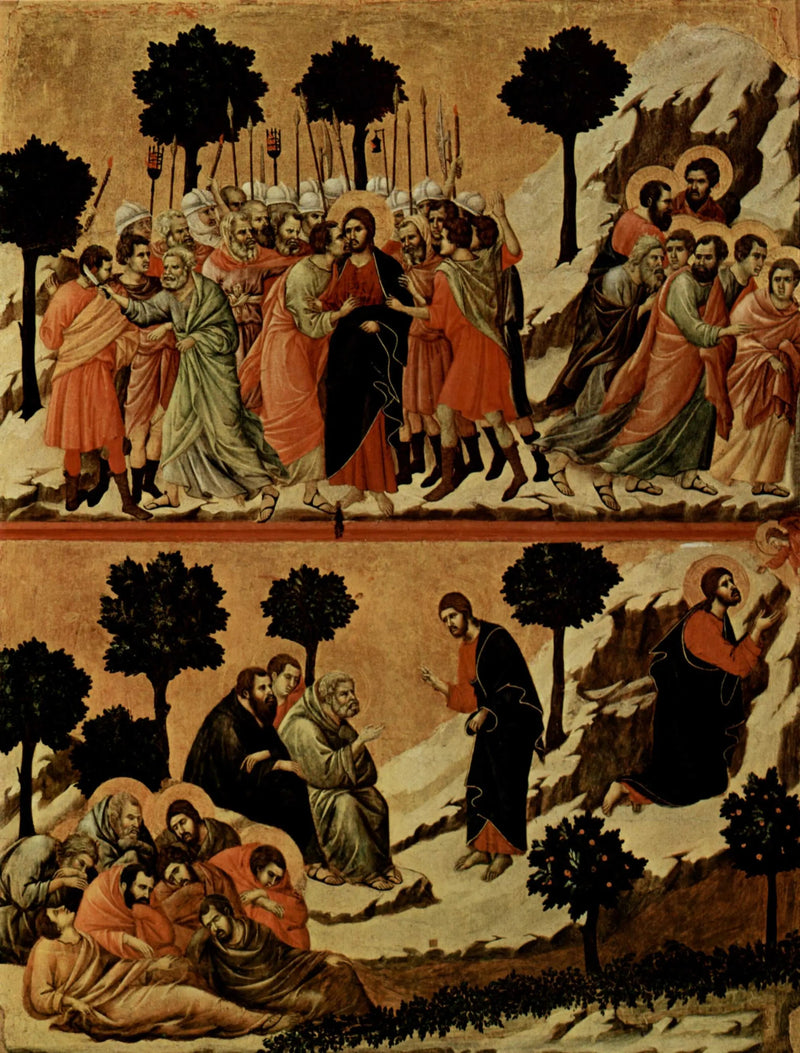예수의 체포(상단); 정원에서의 고뇌(하단) - Duccio di Buoninsegna