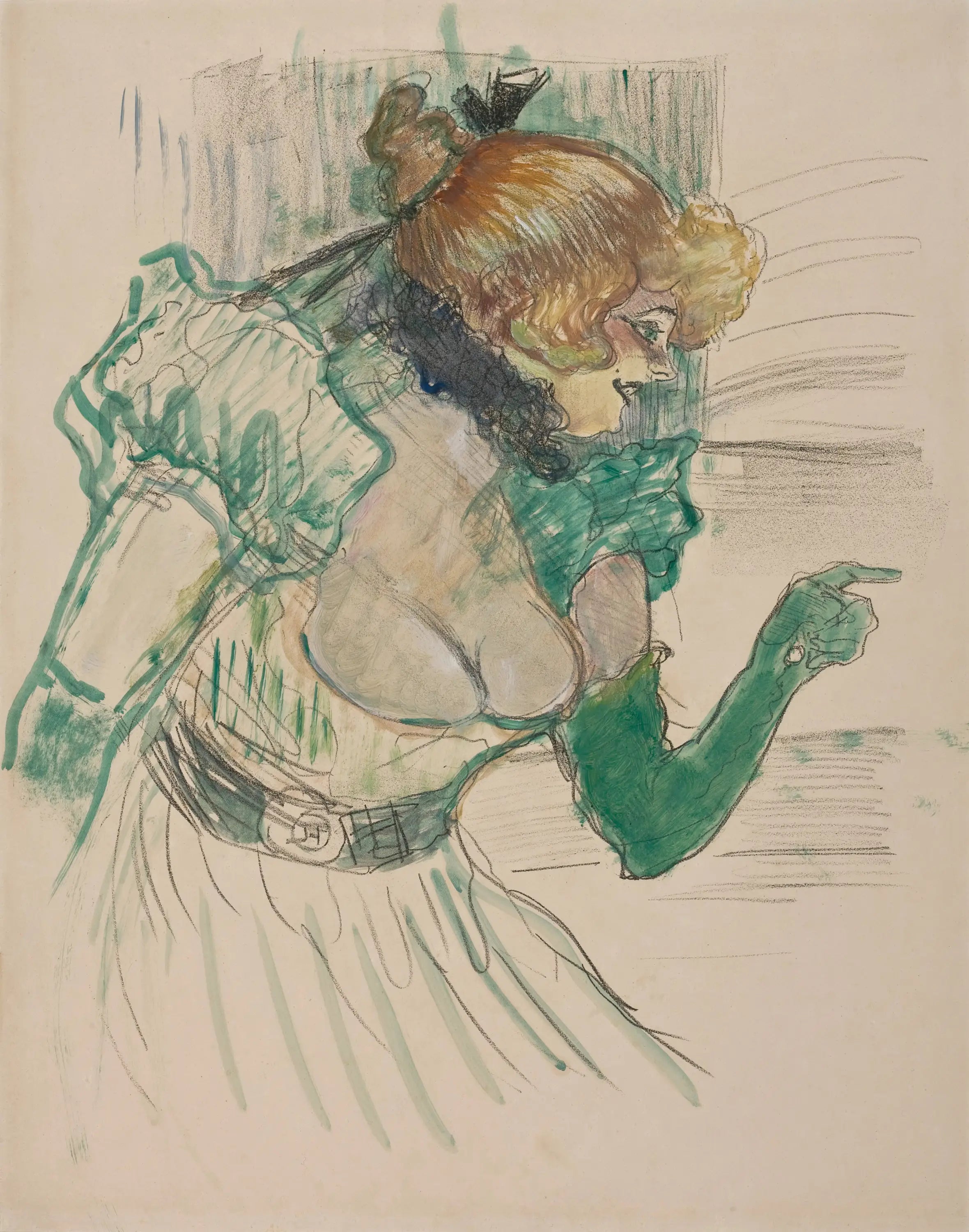 Artista com luvas verdes - a cantora Dolly do Café Star de Le Havre - Henri de Toulouse-Lautrec image 1 copie peinte à la main à l’huile