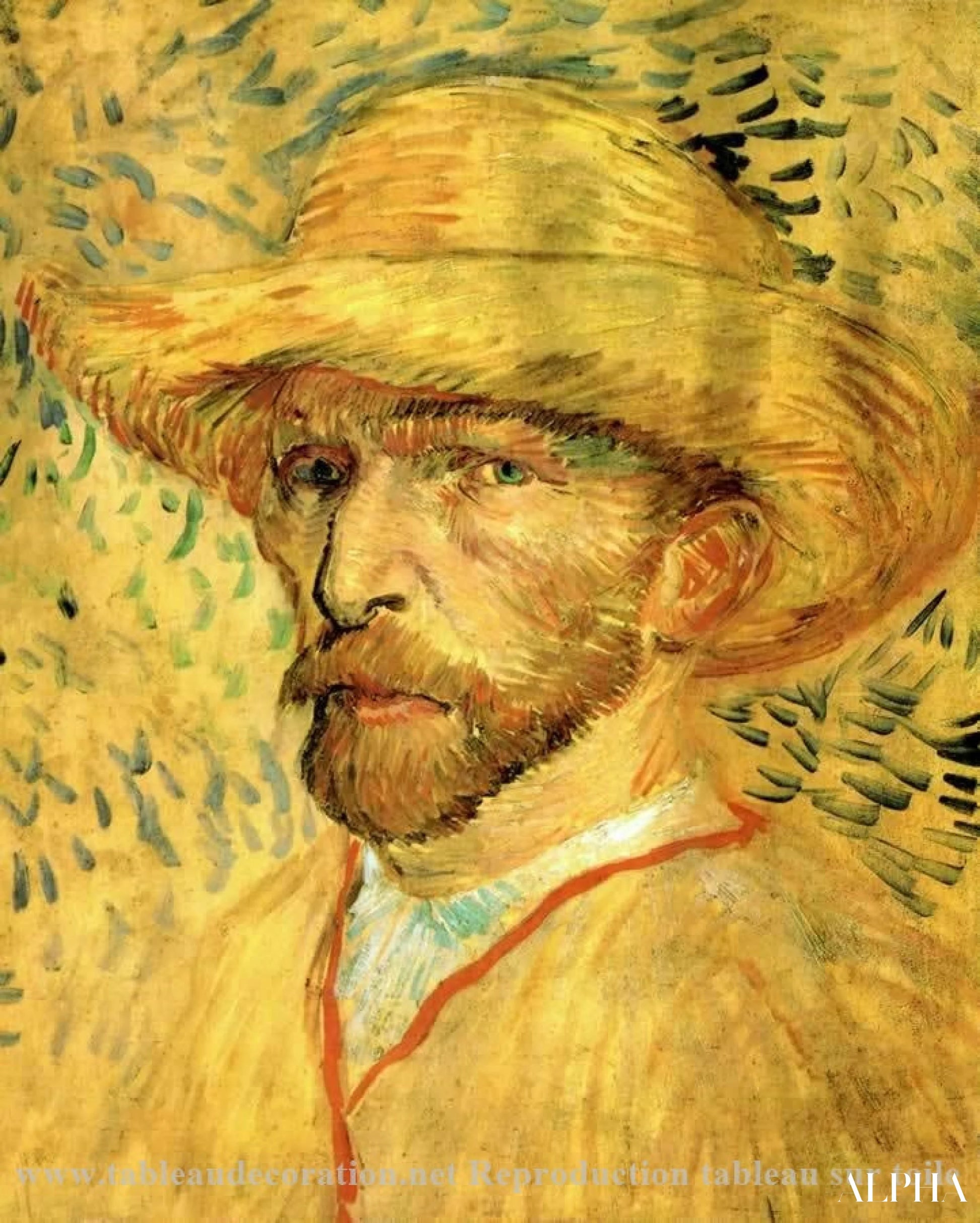 Autoportrait au chapeau de paille - Van Gogh - Reproductions de tableaux et peintures haut de gamme