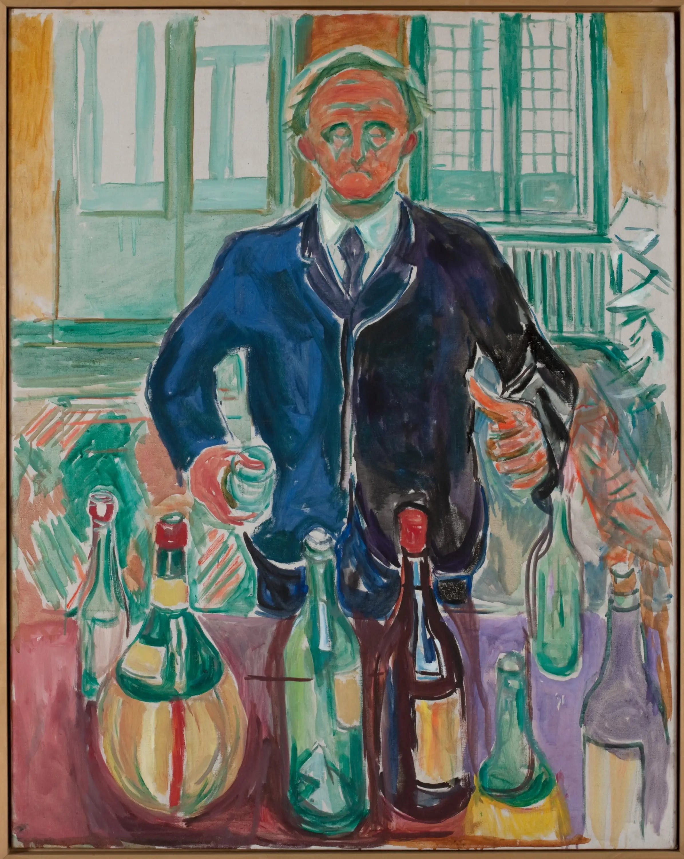 Reproduction du tableau « Autoportrait aux bouteilles - Edvard Munch » par Alpha Reproduction en peinture à l’huile
