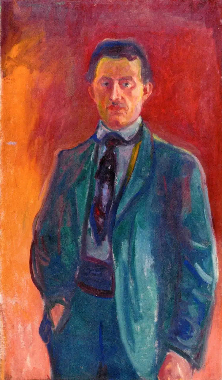 Reproduction du tableau « Autoportrait sur un fond rouge - Edvard Munch » par Alpha Reproduction en peinture à l’huile