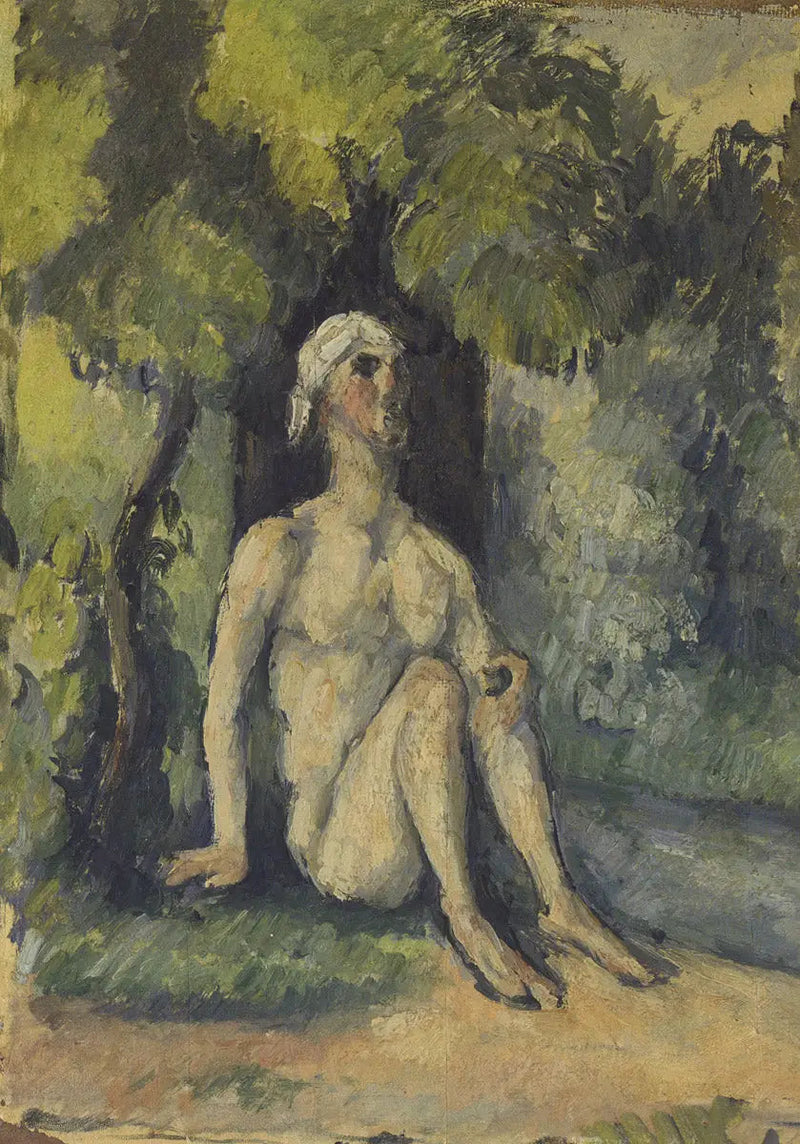 물가에 앉아 있는 목욕하는 사람 - Paul Cézanne
