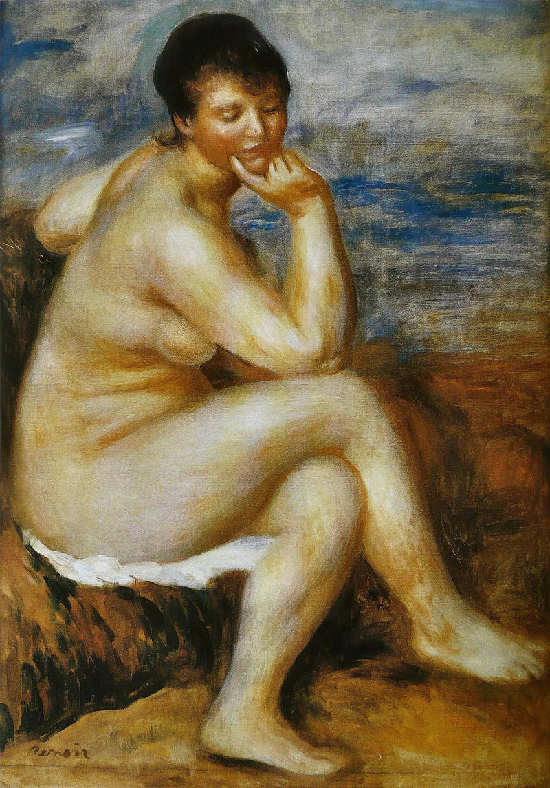 바위에 앉아 있는 수영하는 여성 - 피에르-오귀스트 르누아르