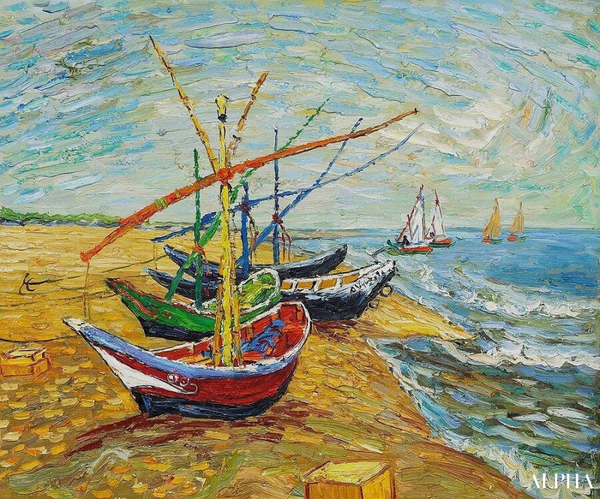 Barques aux Saintes-Maries - Van Gogh - Reproductions de tableaux et peintures haut de gamme
