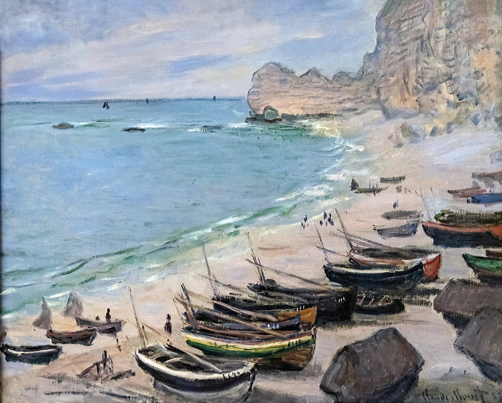 Bateaux sur la plage à Étretat - Claude Monet image 1 copie de tableau peinte à la main
