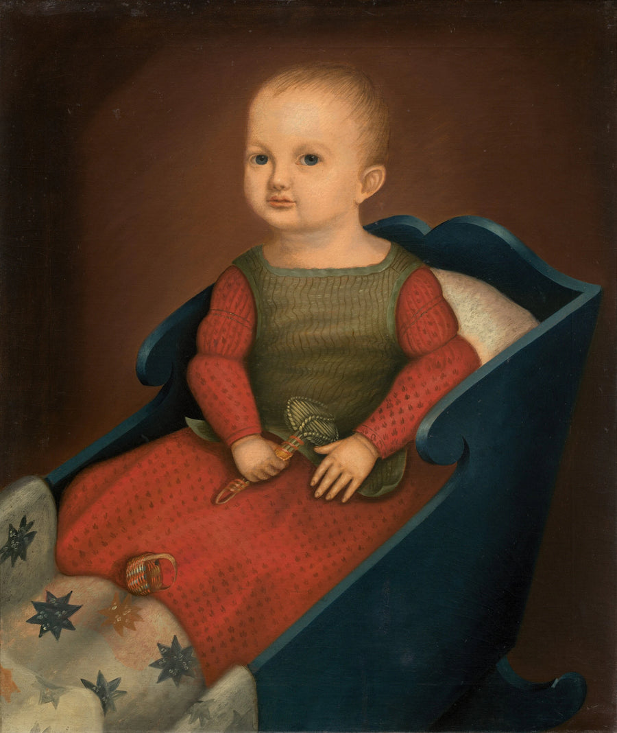 Bébé dans un berceau bleu - American 19th Century