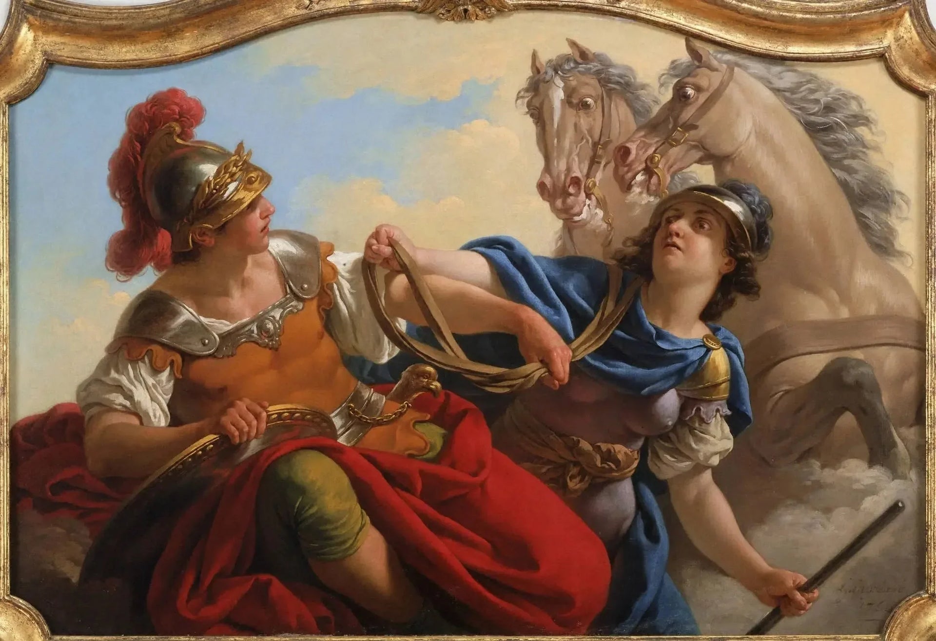 Bellone présentant les rênes de ses chevaux à Mars - Louis Jean François Lagrenée image 1 copie peinte à la main à l’huile