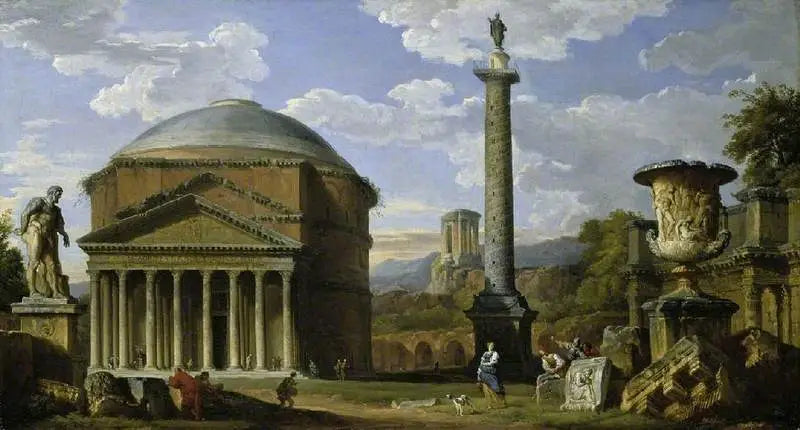 Capriccio des ruines romaines avec le Panthéon - Giovanni Paolo Panini image 1 copie peinte à la main à l’huile