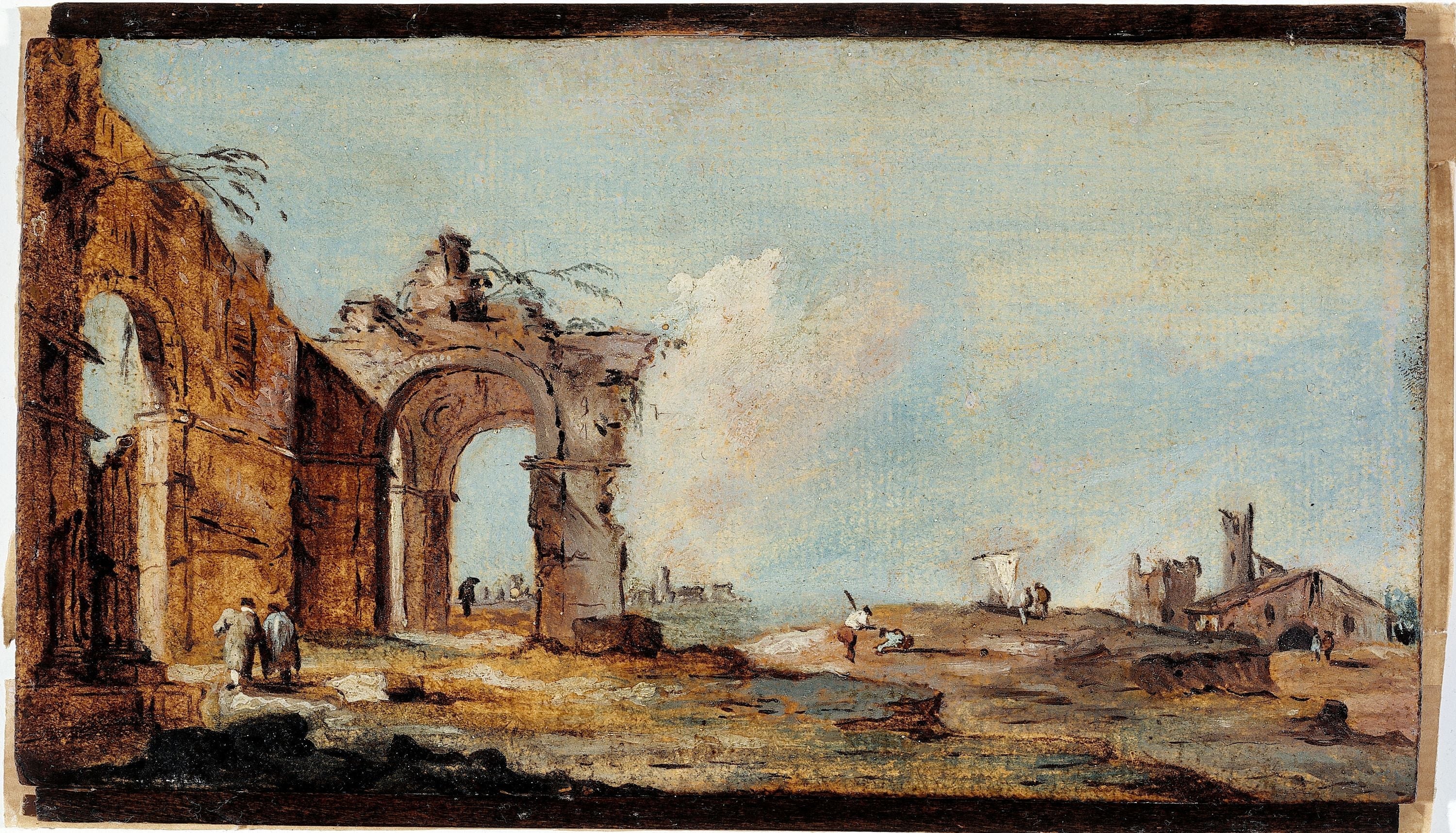 Caprice, avec arc en ruine et maisons de pêcheurs - Francesco Guardi image 1 tableau peint à l’huile sur toile