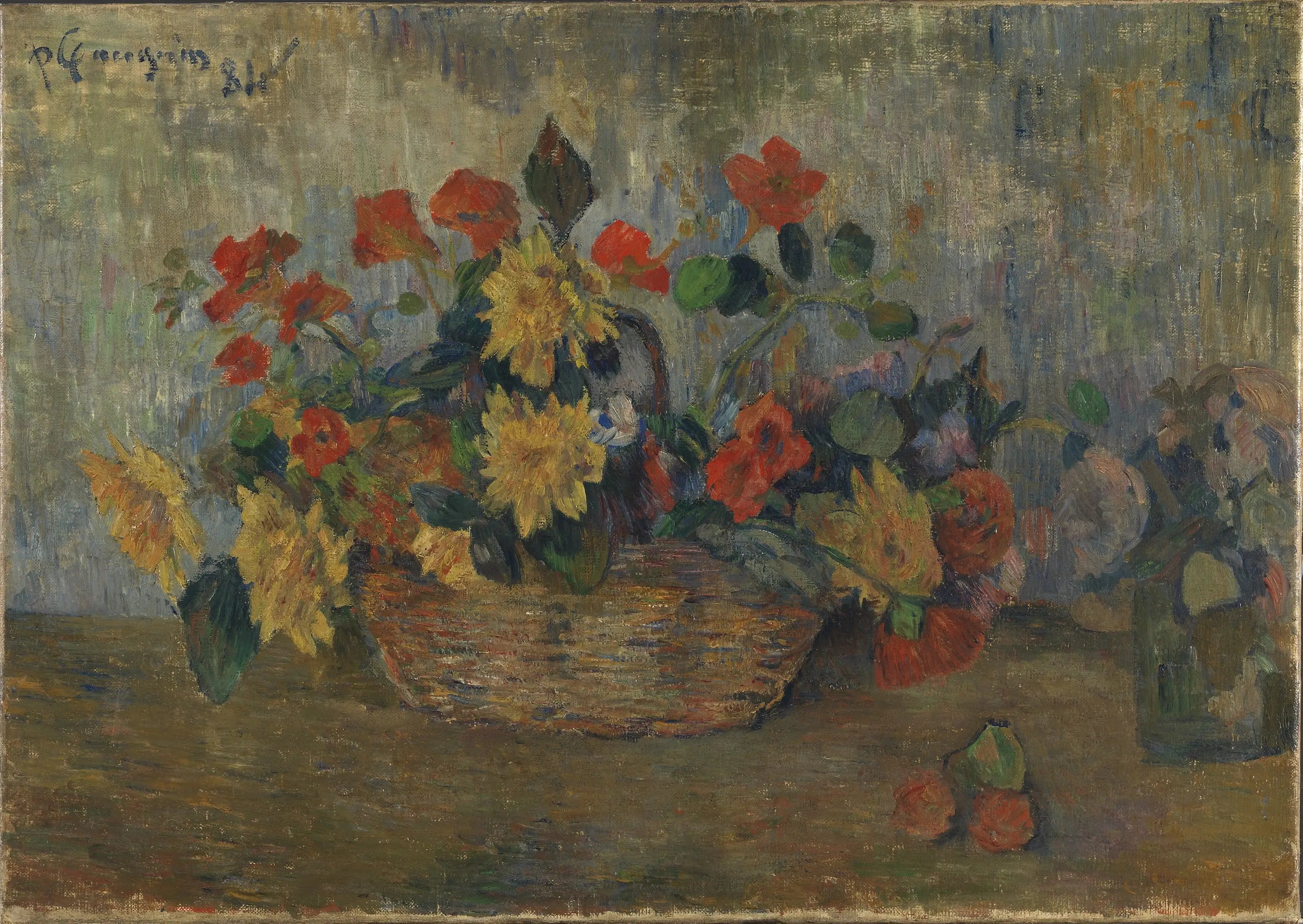 Reproduction du tableau « Capucines et dahlias dans une corbeille - Paul Gauguin » par Alpha Reproduction en peinture à l’huile