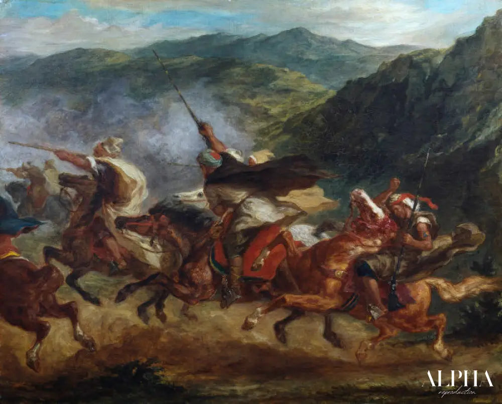 Cavalerie arabe s'exerçant à une charge - Eugène Delacroix - Reproductions de tableaux et peintures haut de gamme