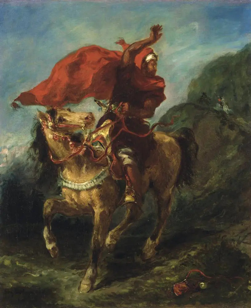 Cavalier arabe donnant un signal - Eugène Delacroix image 1 copie peinte à la main à l’huile