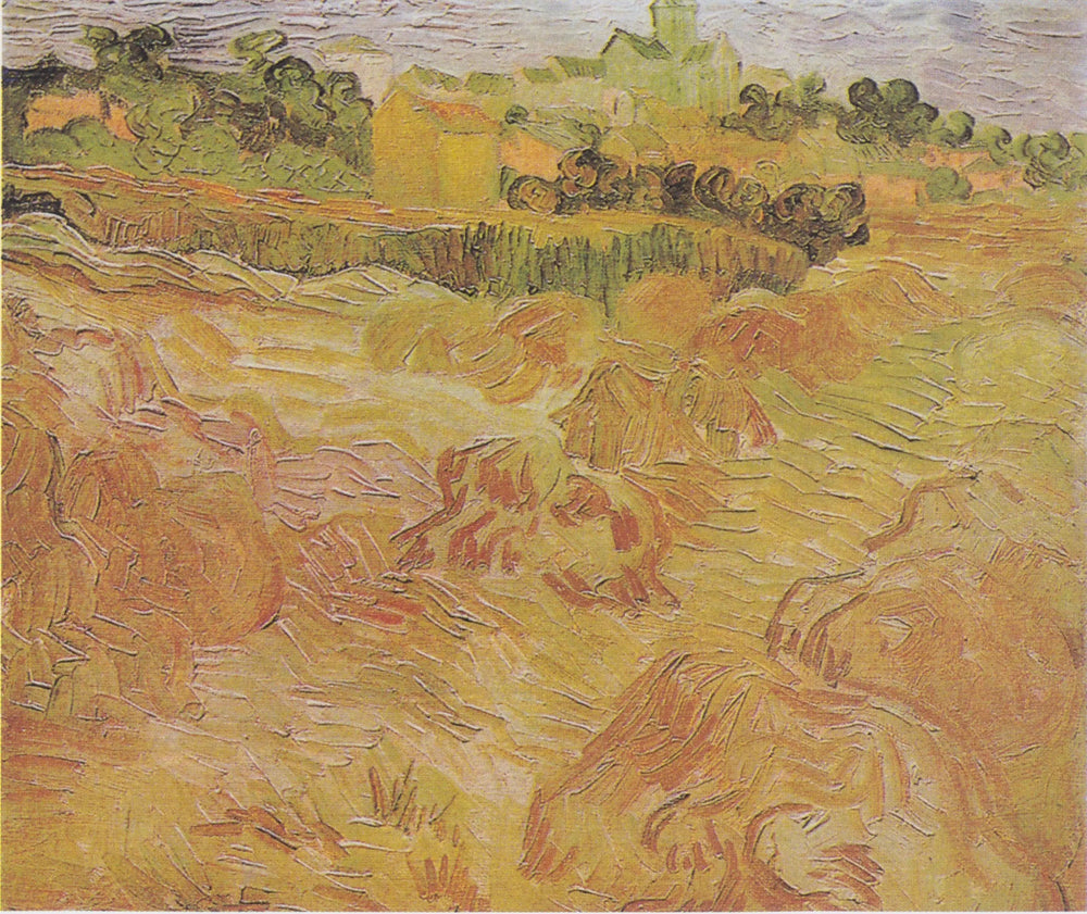 Champs de blé avec Auvers en arrière-plan - Vincent van Gogh image 1 reproduction artisanale de tableau