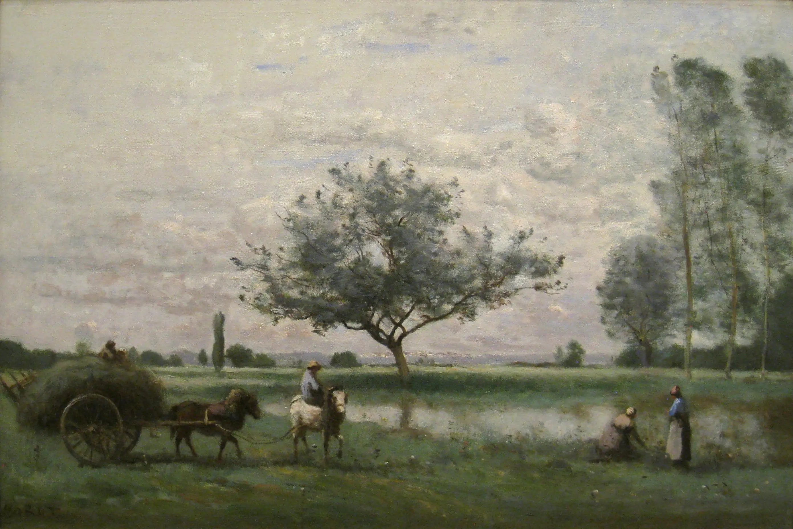 Charrette de foin longeant une rivière - Jean-Baptiste Camille Corot - Alpha Reproduction