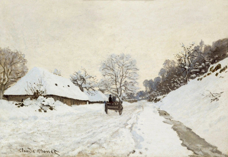 La Charrette, Honfleur W50의 눈 아래 도로 - Claude Monet