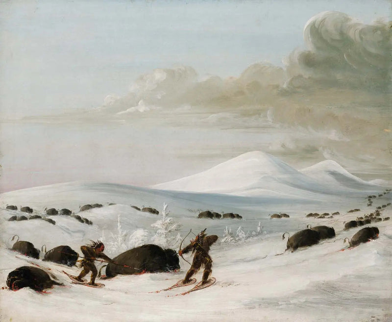 눈 덮인 언덕에서 버팔로 사냥, 스노우슈즈를 신은 인디언들의 추격 - 조지 캐틀린

Source:
Chasse au bison dans les congères, poursuite par des Indiens en raquettes - George Catlin