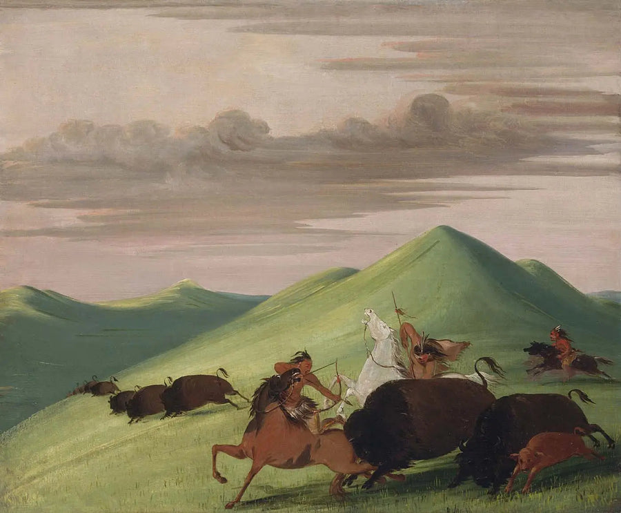 비손 사냥, 암소와 새끼 소를 보호하는 황소 - 조지 캐틀린

Source:
Chasse au bison, taureau protégeant une vache et son veau - George Catlin