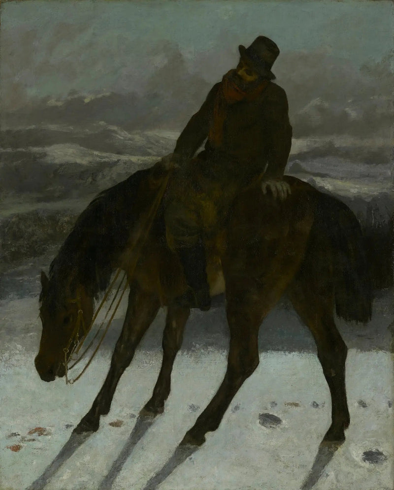 말 타는 사냥꾼이 흔적을 찾는 그림 - 귀스타브 쿠르베