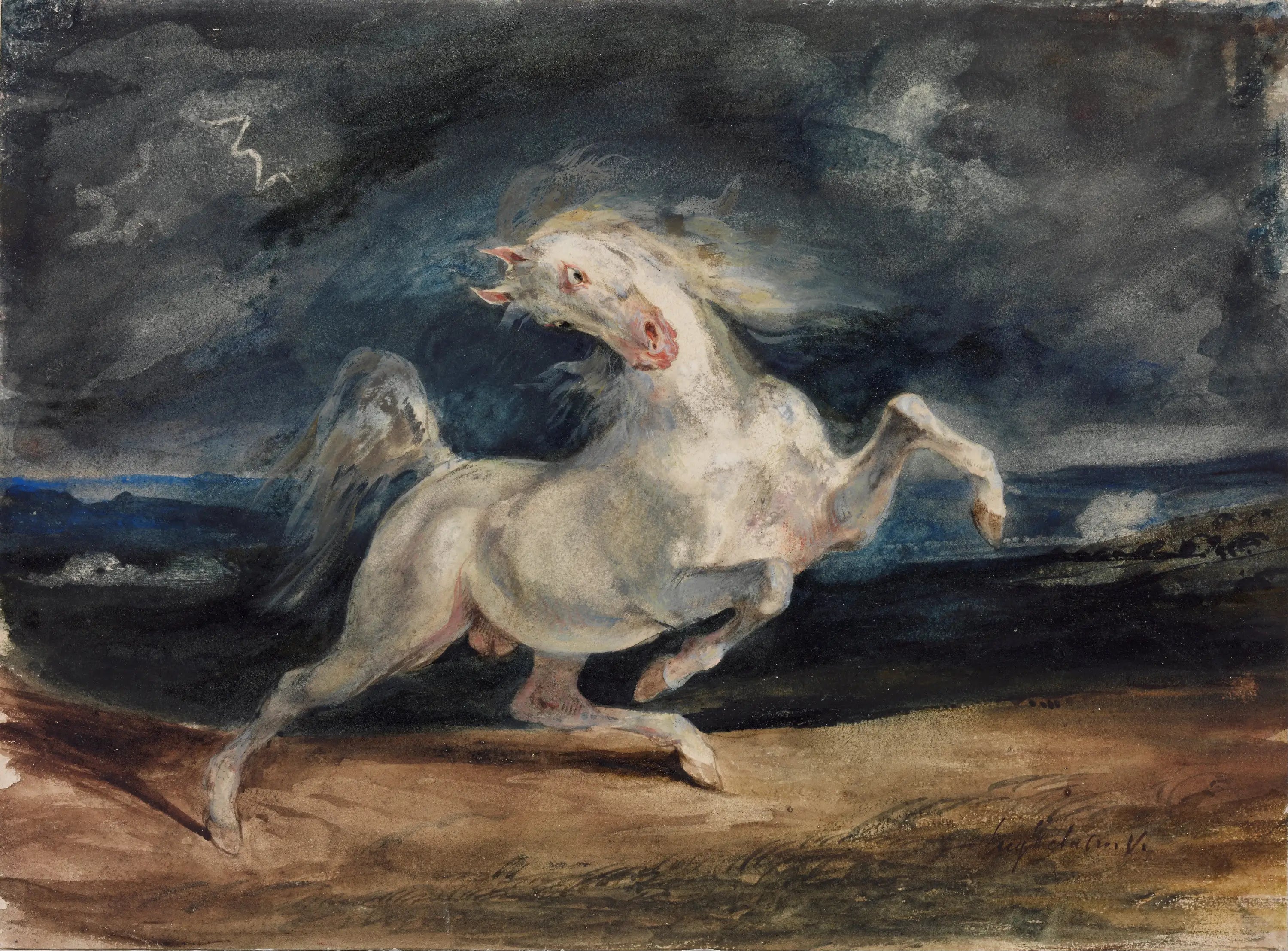 Cheval effrayé par l'orage - Eugène Delacroix image 1 tableau peint à l’huile sur toile