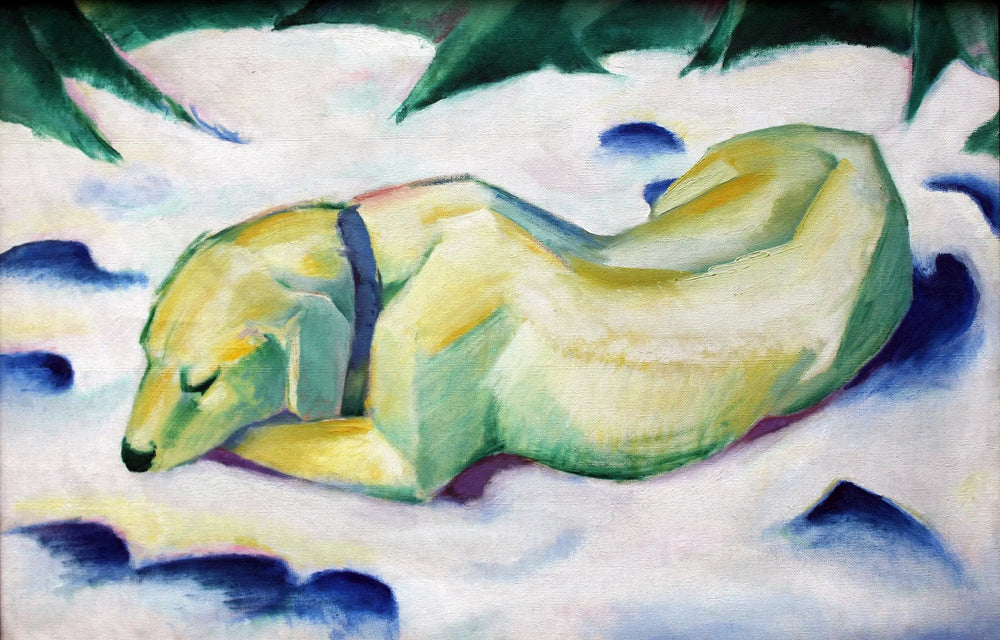 Chien couché dans la neige - Franz Marc image 1 copie peinte à la main à l’huile
