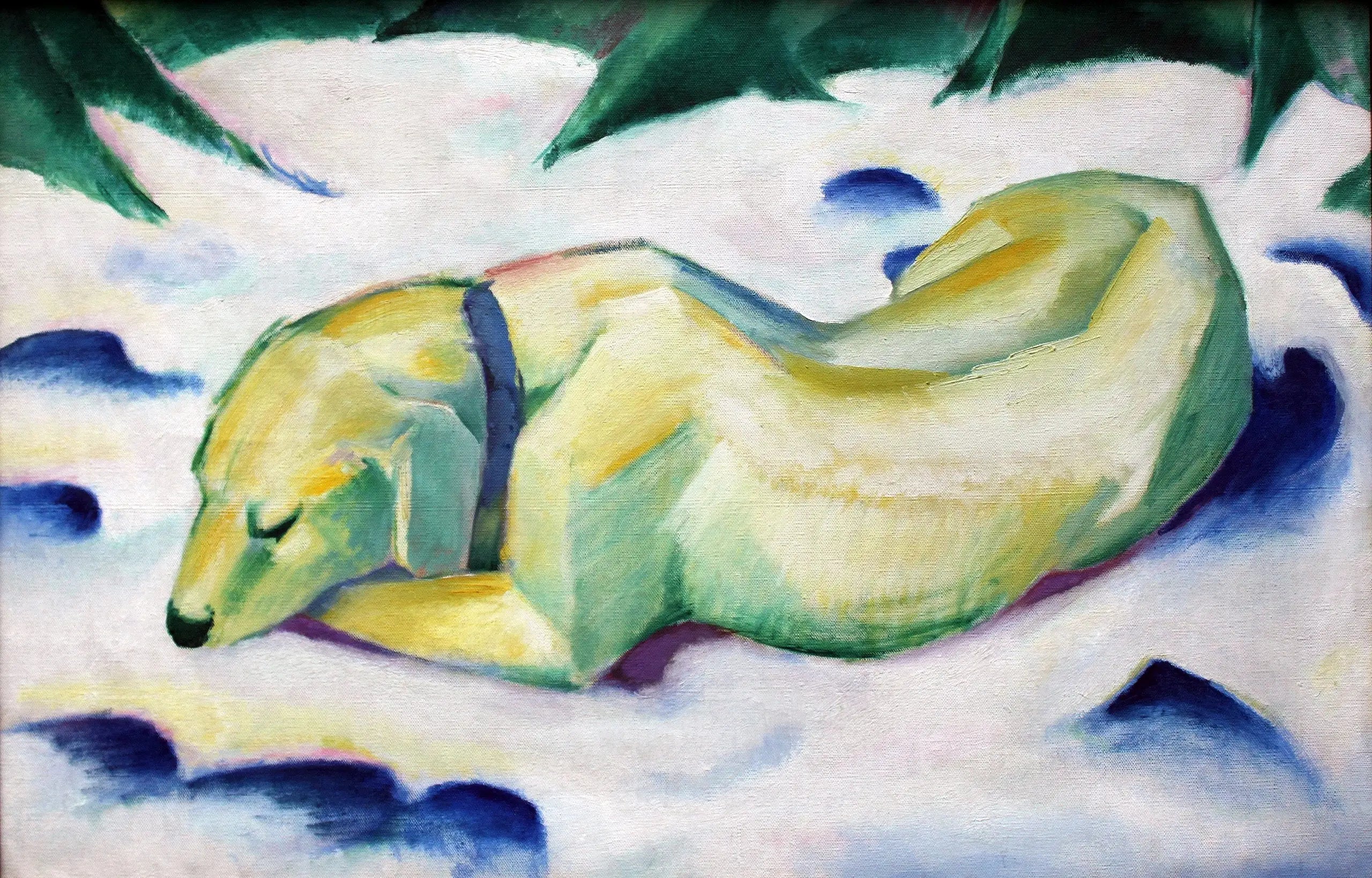Chien couché dans la neige - Franz Marc image 1 copie peinte à la main à l’huile