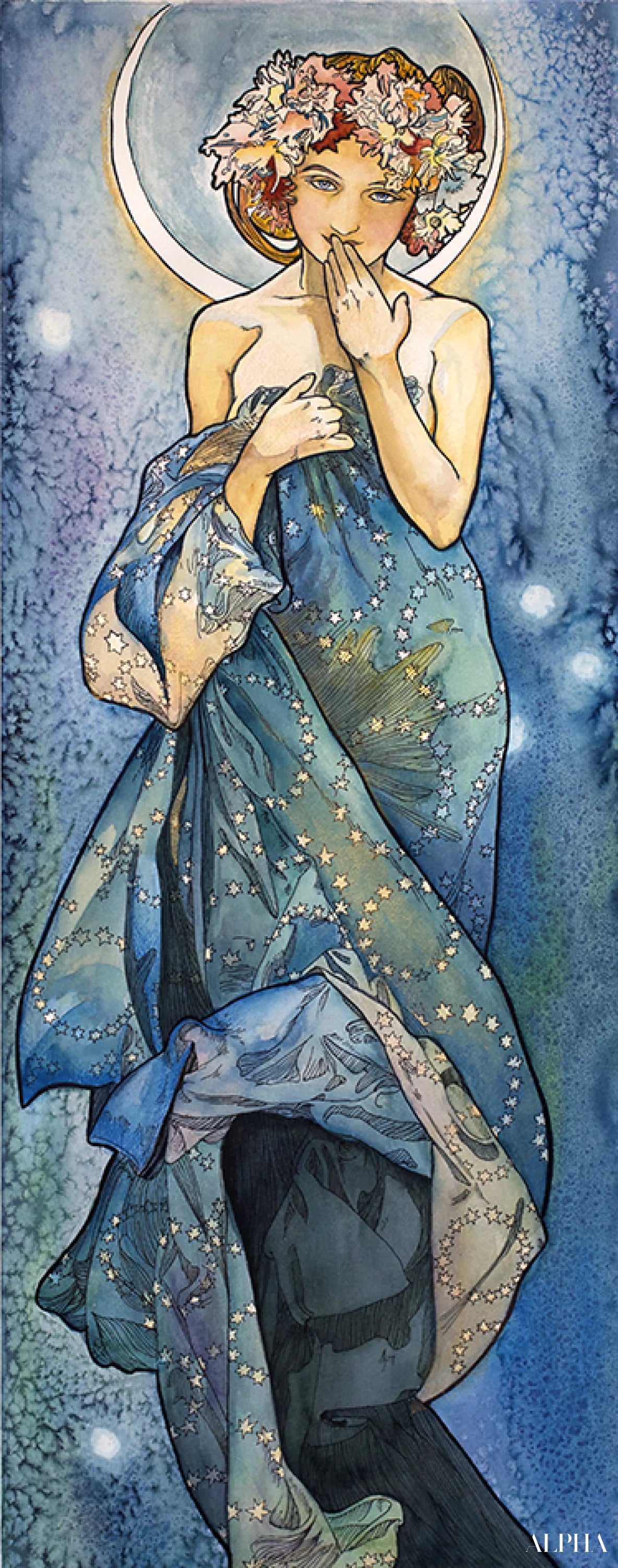 Reproduction du tableau « Clair de lune - Mucha » par Alpha Reproduction en peinture à l’huile