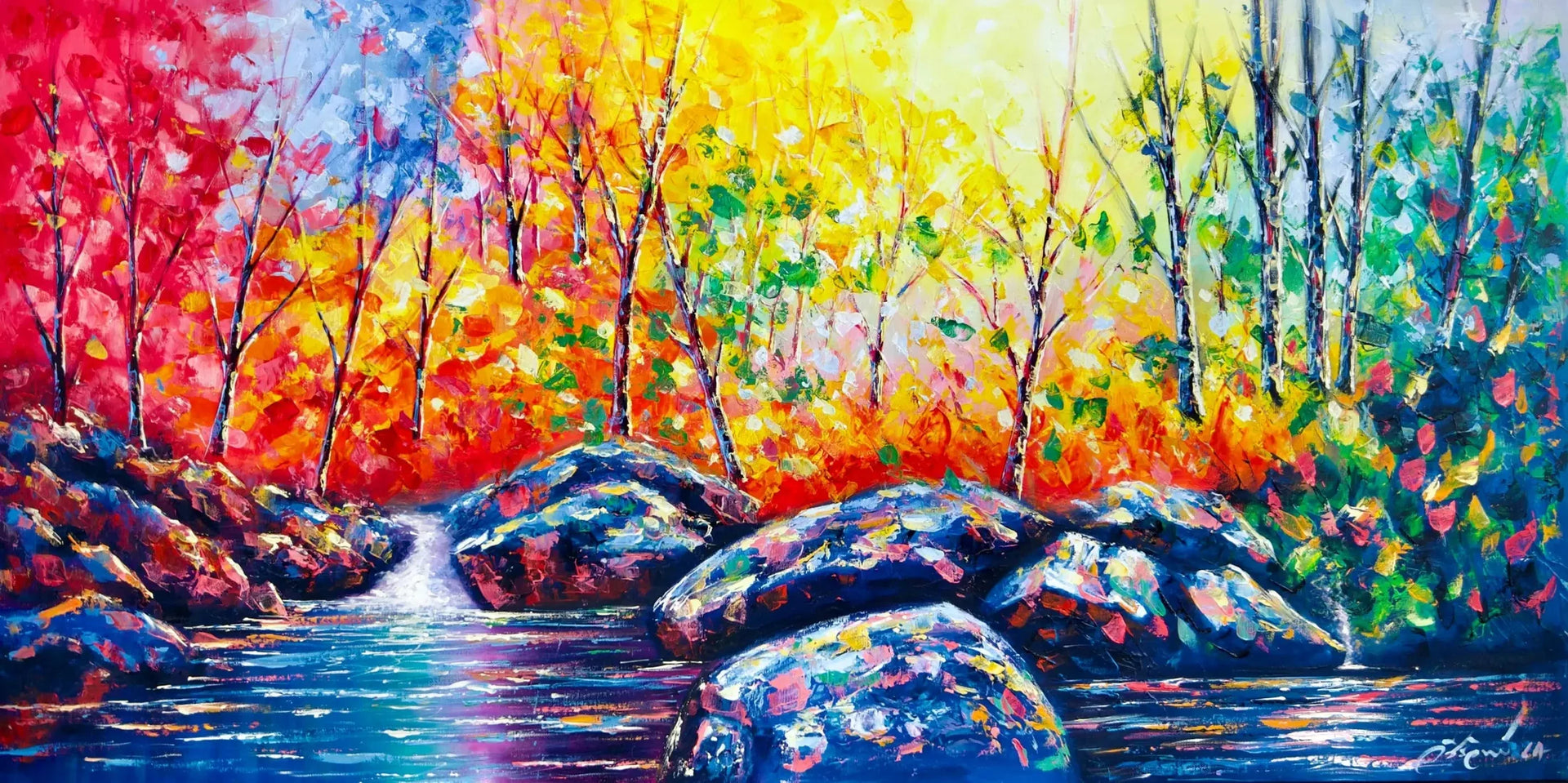 Colored Forest | 120 x 60 cm image 1 copie peinte à la main à l’huile