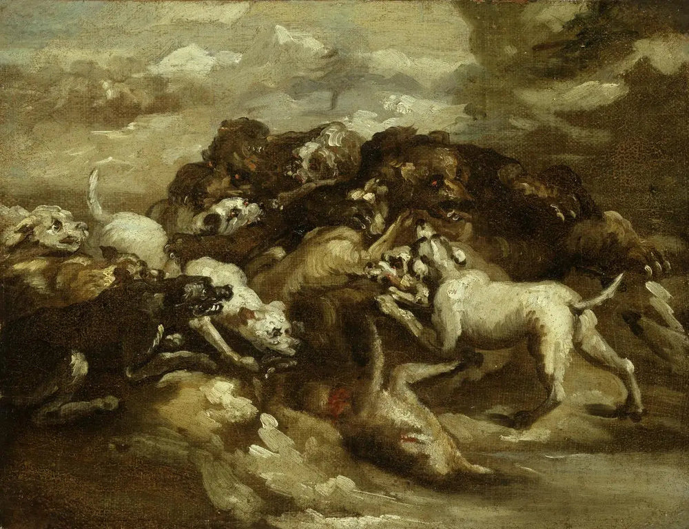 Combat de chiens et d'ours - Théodore Géricault image 1 copie de tableau peinte à la main