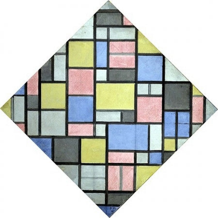 Reproduction du tableau « Composition avec raster 6 : résultat, composition avec couleurs - Piet Mondrian » par Alpha Reproduction en peinture à l’huile
