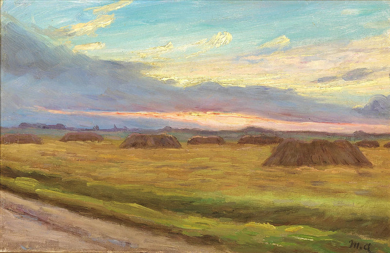 Coucher de soleil sur un paysage de moisson à Skagen. - Michael Peter Ancher