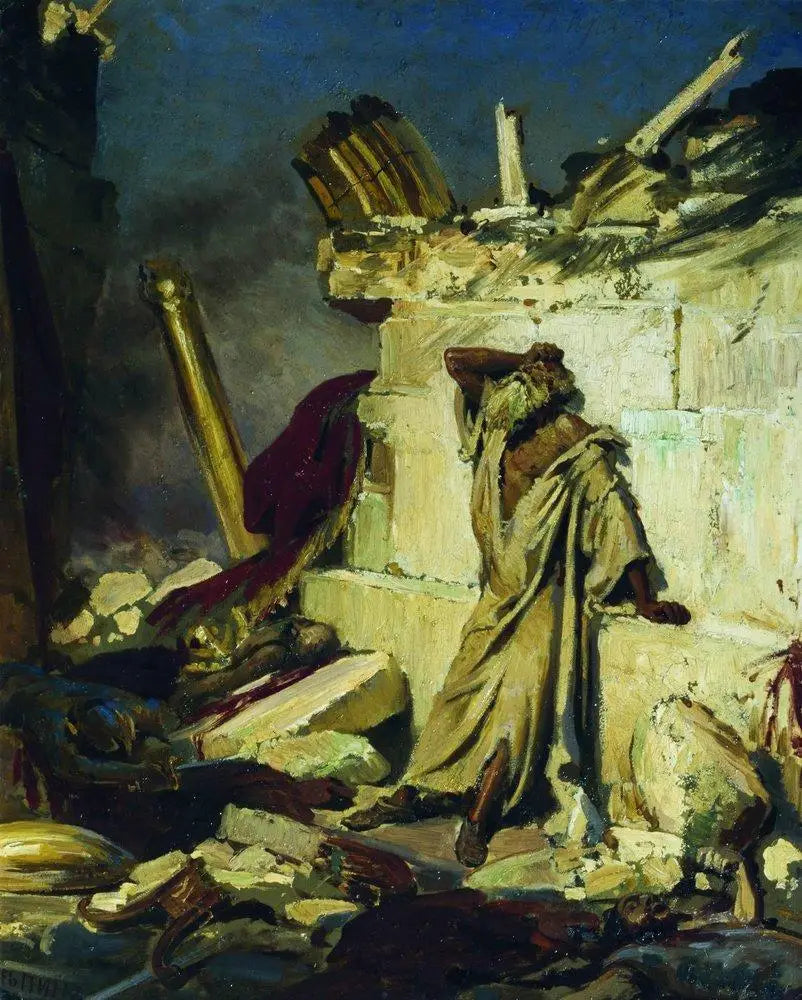 Cri du prophète Jérémie sur les ruines de Jérusalem - Ilya Repin image 1 reproduction de peinture à l’huile