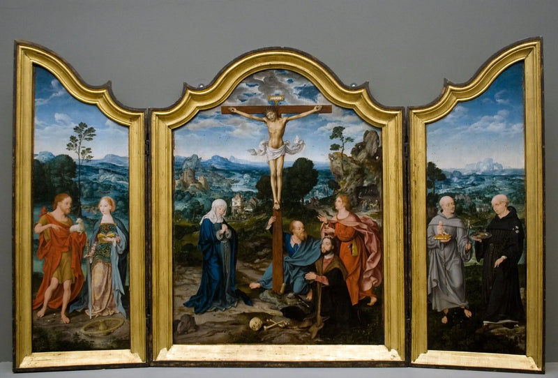 십자가형과 성인 및 기증자들 - Joos van Cleve