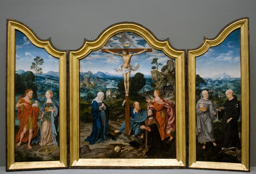 십자가형과 성인 및 기증자들 - Joos van Cleve